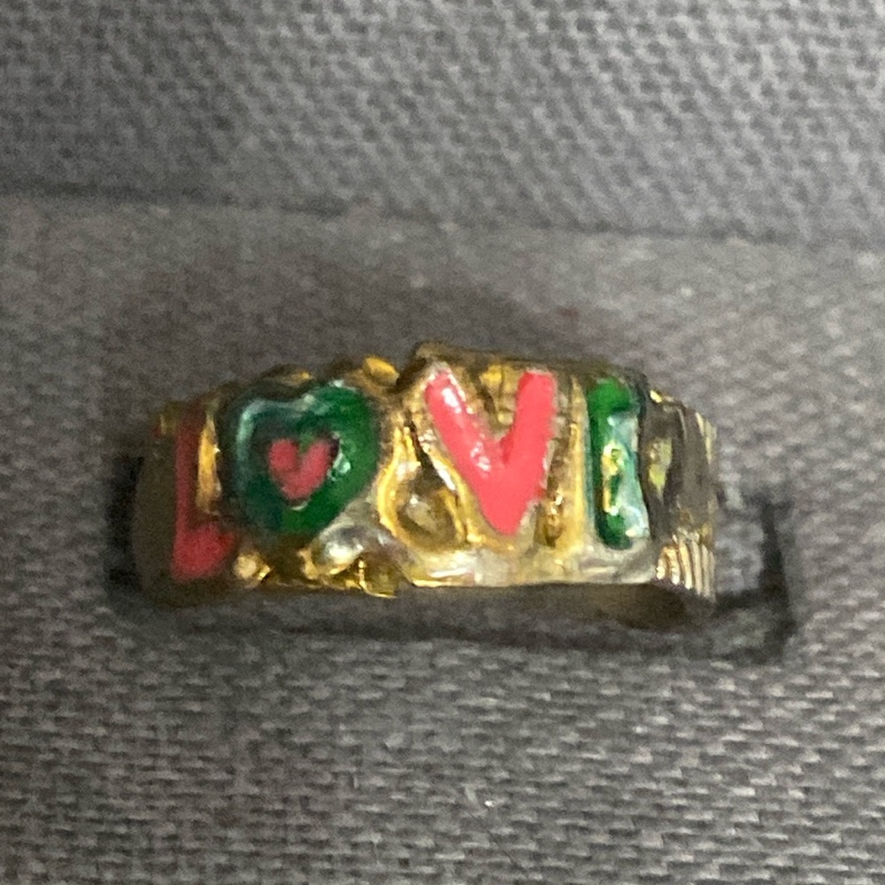 Vintage Gold tone Enamel “Love” Ring - Size 7